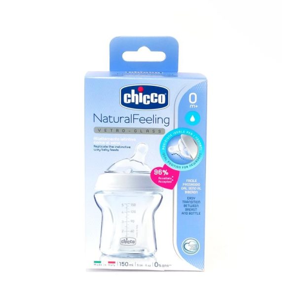 CHICCO NF GLASS BOTTLE SILICONE TEAT  0M+ 150ML X 1